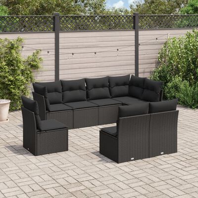 vidaXL Set Divani da Giardino con Cuscini 8 pz Nero in Polyrattan