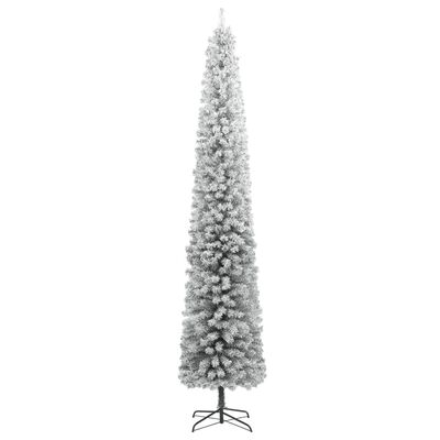 vidaXL Albero di Natale Sottile con Base e Neve Floccata 300 cm PVC