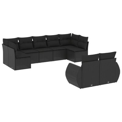 vidaXL Set Divani da Giardino 9 pz con Cuscini Nero in Polyrattan