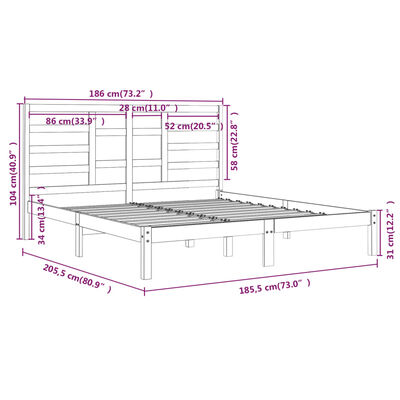 vidaXL Giroletto Bianco in Legno Massello 180x200 cm Super King