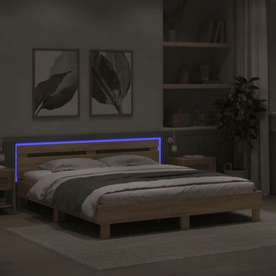 vidaXL Giroletto con Testiera e LED Rovere Sonoma 160x200 cm