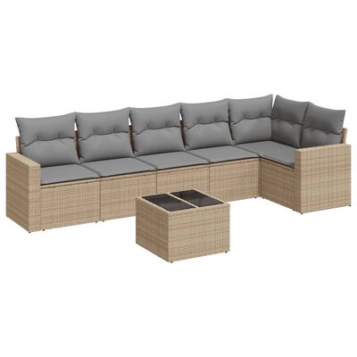 vidaXL Set Divani da Giardino 7 pz con Cuscini Beige in Polyrattan