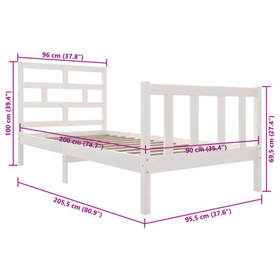 vidaXL Giroletto Bianco in Legno Massello di Pino 90x200 cm