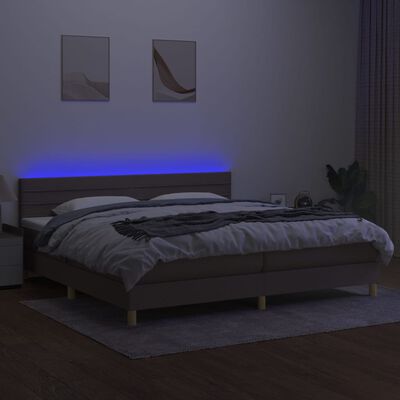 vidaXL Letto a Molle Materasso e LED tortora 200x200cm in Tessuto