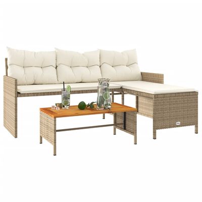 vidaXL Divano da Giardino con Tavolo e Cuscini a L Beige in Polyrattan