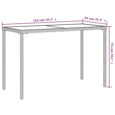 vidaXL Tavolo da Giardino con Piano Vetro Beige 115x54x74cm Polyrattan