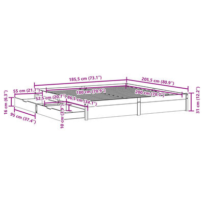 vidaXL Letto senza Materasso Bianco 180x200 cm Legno Massello di Pino