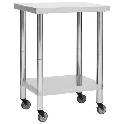 vidaXL Tavolo da Lavoro Cucina con Ruote 60x45x85 cm in Acciaio Inox