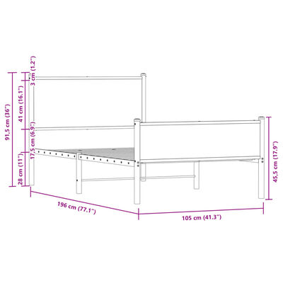 vidaXL Giroletto senza Materaso in Metallo Rovere Sonoma 100x190 cm