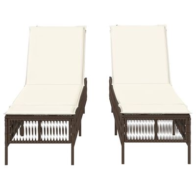 vidaXL Lettini Prendisole 2 pz con Cuscini Marrone in Polyrattan