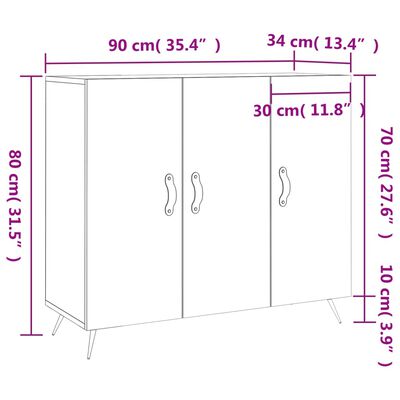 vidaXL Credenza Bianco Lucido 90x34x80 cm in Legno Multistrato