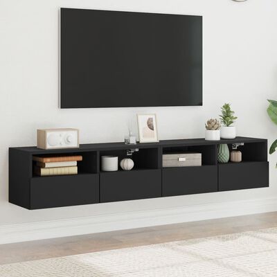 vidaXL Mobili TV a Parete 2 pz Neri 80x30x30 cm in Legno Multistrato