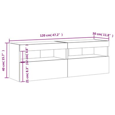 vidaXL Mobili TV a Parete con Luci LED 2pz Neri 60x30x40 cm