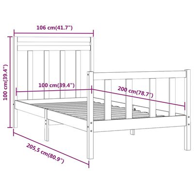 vidaXL Giroletto Bianco in Legno Massello di Pino 100x200 cm