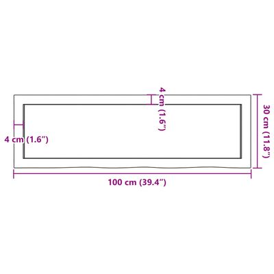 vidaXL Piano Bagno Marrone 100x30x(2-4) cm Legno Massello Trattato