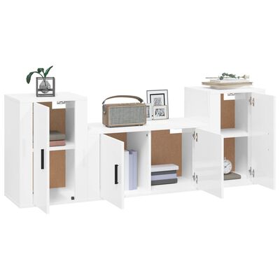 vidaXL Set Mobili Porta TV 3 pz Bianco Lucido in Legno Multistrato