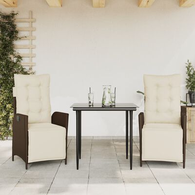 vidaXL Set da Pranzo da Giardino 3pz con Cuscini in Polyrattan Marrone