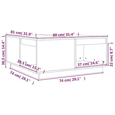 vidaXL Tavolino da Salotto Bianco 80x81x36,5 cm Legno Massello di Pino