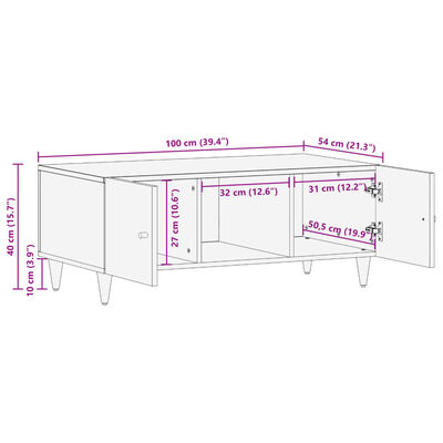 vidaXL Tavolino da Salotto 100x54x40 cm in Legno Massello di Mango