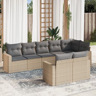 vidaXL Set Divano da Giardino 8 pz con Cuscini Beige in Polyrattan