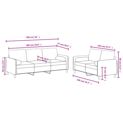 vidaXL Set di Divani 2 pz con Cuscini Grigio Chiaro in Velluto