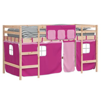 vidaXL Letto a Soppalco con Tende Bambini Rosa 90x200 cm Massello Pino