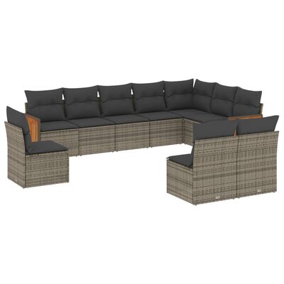 vidaXL Set Divano da Giardino 10 pz con Cuscini Grigio in Polyrattan