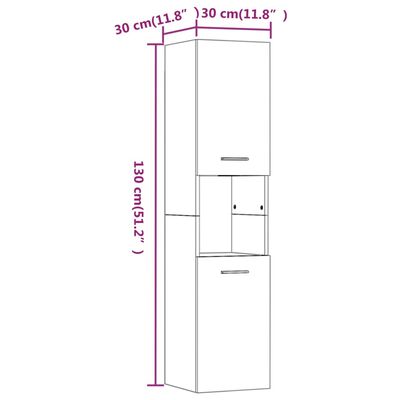 vidaXL Armadietto Bagno Grigio Sonoma 30x30x130cm in Legno Multistrato