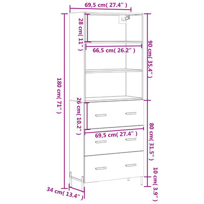 vidaXL Credenza Bianca 69,5x34x180 cm in Legno Multistrato