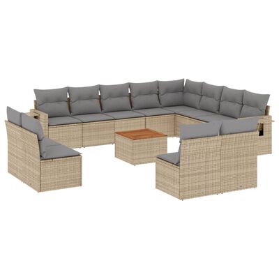 vidaXL Set Divano da Giardino 13 pz con Cuscini Beige Misto Polyrattan