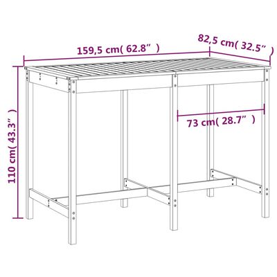 vidaXL Tavolo da Giardino 159,5x82,5x110 cm in Legno Massello di Pino