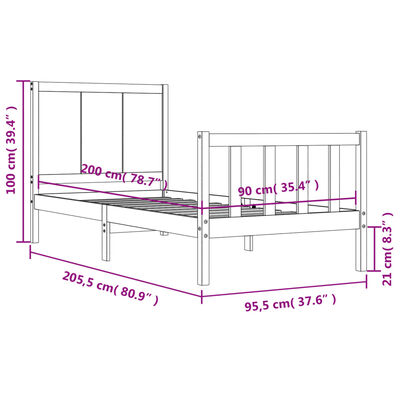 vidaXL Giroletto senza Materasso 90x200 cm in Legno Massello di Pino