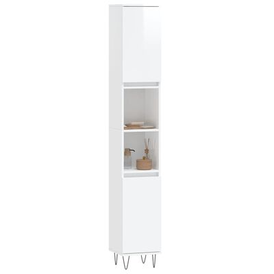 vidaXL Armadietto Bagno Bianco Lucido 30x30x190cm in Legno Multistrato