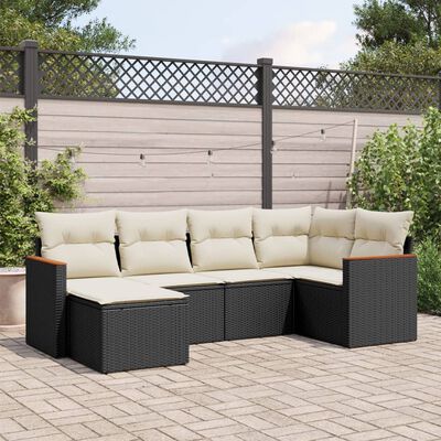 vidaXL Set Divano da Giardino 6 pz con Cuscini Nero in Polyrattan