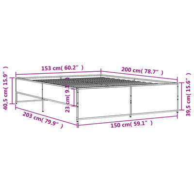 vidaXL Giroletto Grigio Sonoma 150x200 cm in Legno Multistrato Metallo