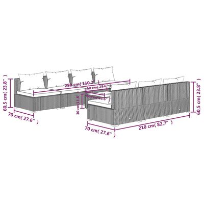 vidaXL Set Divani da Giardino 8 pz con Cuscini in Polyrattan Grigio