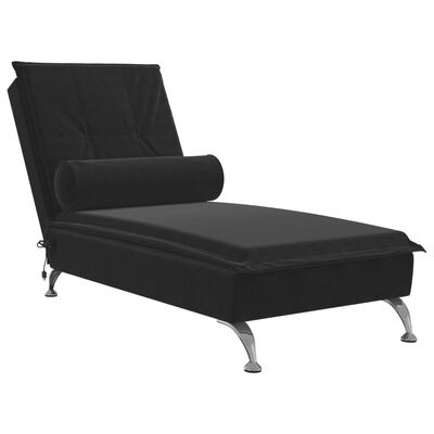 vidaXL Chaise Longue Massaggi con Cuscino a Rullo Nero in Velluto