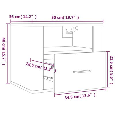 vidaXL Comodini a Muro 2 pz Rovere Sonoma 50x36x40 cm