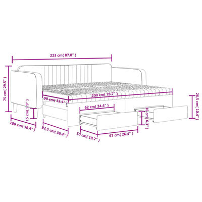 vidaXL Divano Letto Estraibile Cassetti Grigio Chiaro 90x200cm Velluto