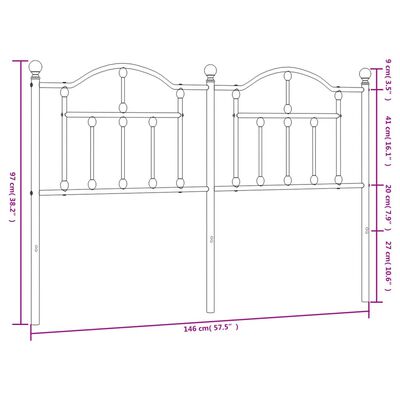 vidaXL Testiera in Metallo Bianco 140 cm