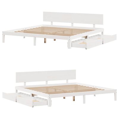 vidaXL Giroletto con Cassetti Bianco 180x200 cm Legno Massello di Pino