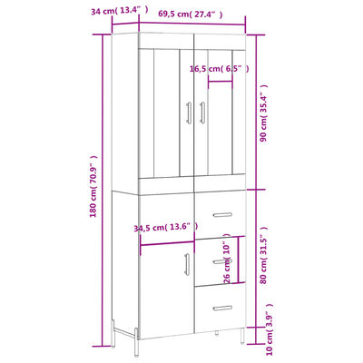 vidaXL Credenza Rovere Marrone 69,5x34x180 cm in Legno Multistrato