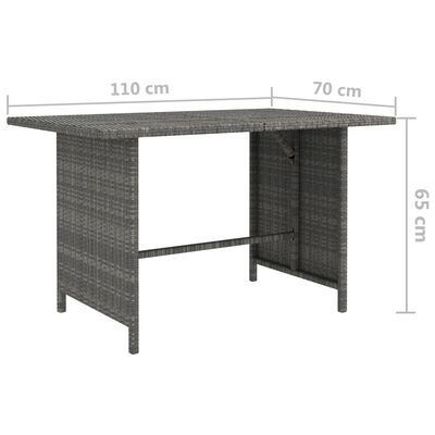 vidaXL Tavolo da Pranzo da Giardino Grigio 110x70x65 cm in Polyrattan