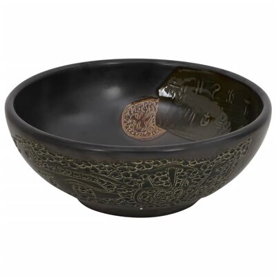 vidaXL Lavabo da Appoggio Nero Rotondo Φ41x14 cm Ceramica