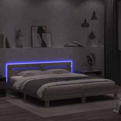 vidaXL Giroletto con Testiera e LED Grigio Sonoma 180x200 cm