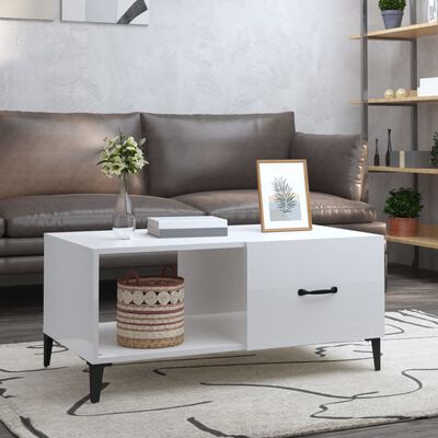 vidaXL Tavolino da Salotto Bianco Lucido 90x50x40 cm Legno Multistrato