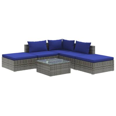 vidaXL Set Divani da Giardino 6 pz con Cuscini in Polyrattan Grigio