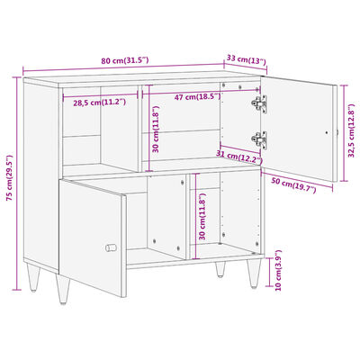 vidaXL Credenza 80x33x75 cm in Legno Massello di Mango