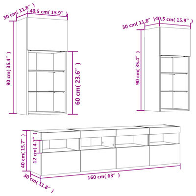 vidaXL Mobili TV a Muro con LED 5pz Rovere Marrone Legno Multistrato