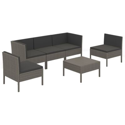 vidaXL Set Divani da Giardino 6 pz con Cuscini in Polyrattan Grigio